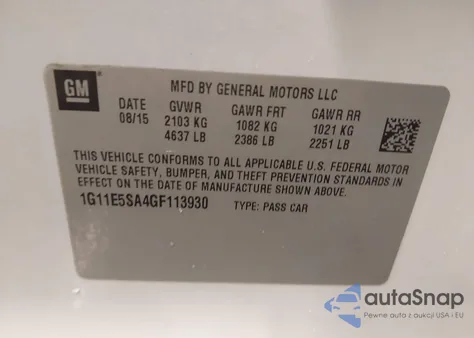 2016 Chevrolet Malibu Limited Ltz из США, поврежденный, VIN 1G11E5SA4GF113930